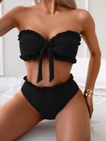 Women's Solid Bikini Set, Casual Swim Top & High Waist Swim Bottom, Two-piece Swimsuit for Beach Holiday Vacation, Bikini Swi...