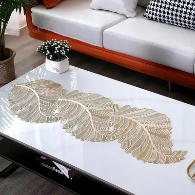 Hollow Out Leaf Design Table Runner, 1 Count Creative PVC Table Mat, Decorative Table Runner for Home Kitchen Dining Room