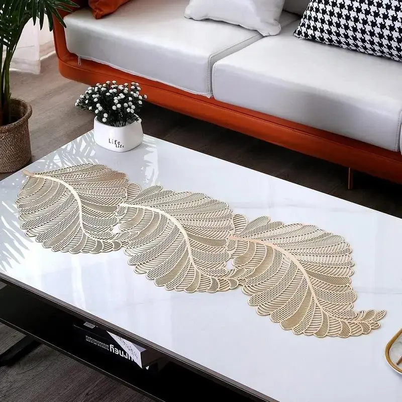 Hollow Out Leaf Design Table Runner, 1 Count Creative PVC Table Mat, Decorative Table Runner for Home Kitchen Dining Room