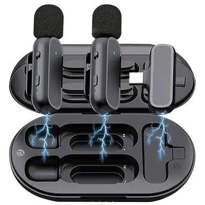 Wireless Lapel Audio Microphone with Charging Case, 1 Count Professional Podcast Lavalier Microphones, Durable & Chargeab...