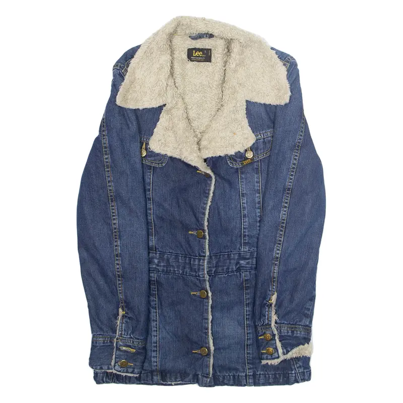 LEE Womens Sherpa Lined Denim Jacket Blue L