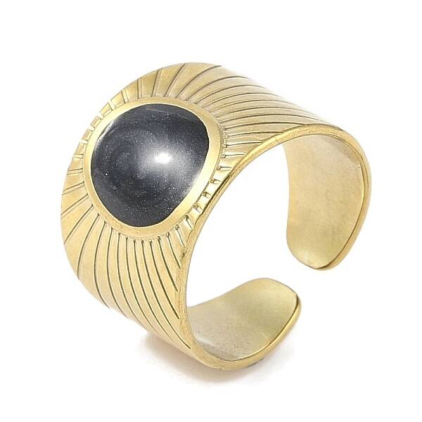 Ion Plating(IP) 304 Stainless Steel Enamel Oval Cuff Finger Rings