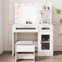 【dealsforyoudays】Vanity Desk Set with Round Mirror, Vanity with Lights, Makeup Vanity with Mirror, 3 Lighting Modes, for ...