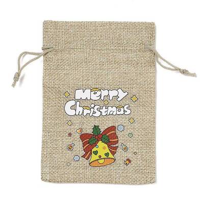 Christmas Printed Burlap Packing Pouches Drawstring Bags