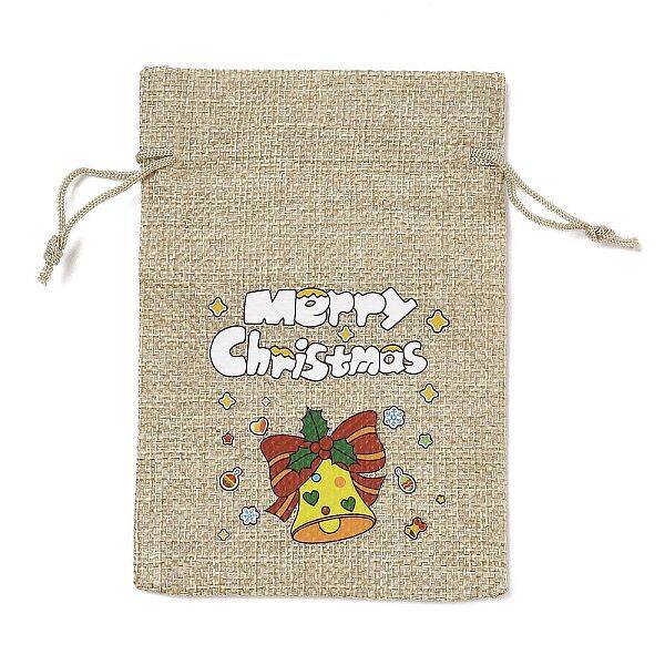 Christmas Printed Burlap Packing Pouches Drawstring Bags