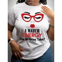 Plus Size Casual Fashion Graphic T-Shirt - Soft Polyester Elastane Blend, Crew Neck with Slight Stretch, Oversized Alphabet P...