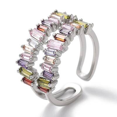 Brass Micro Pave Cubic Zirconia Cuff Rings