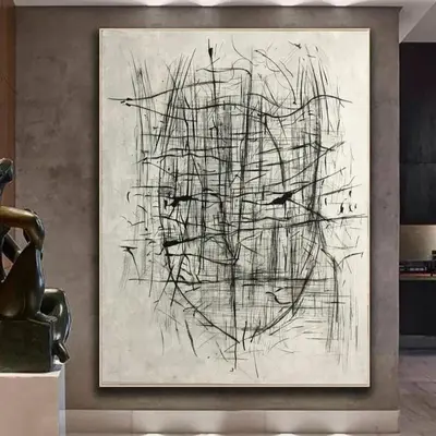Large Abstract Gray Paintings On Canvas Modern Black And White Art Original Minimalist Painting Handmade Artwork Hotel Art | ...