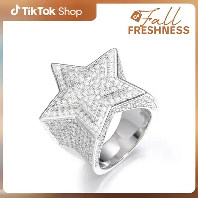 【#R46】UCCIYO S925 Five Star Synthetic Moissanite Men Rings Luxury 925 Sterling Silver Ring For Women D VVS Round Syntheti...