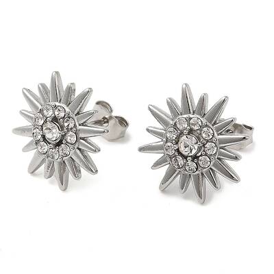 304 Stainless Steel Sun Stud Earings with Rhinestone