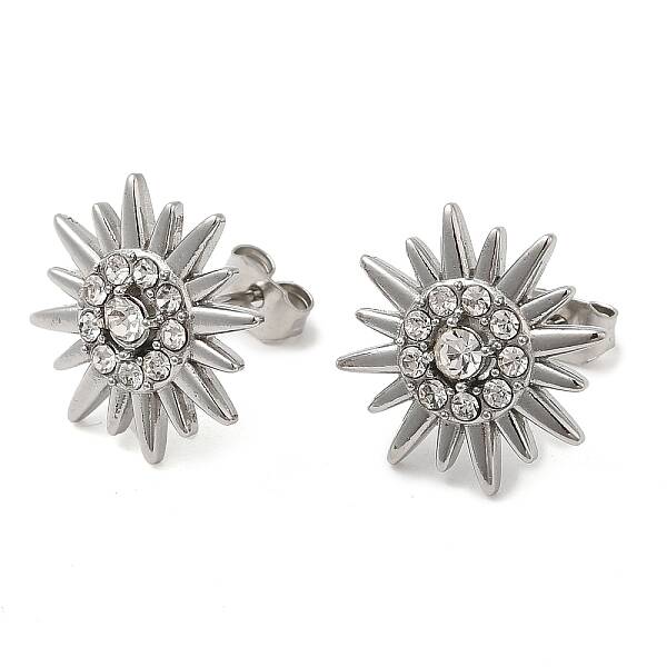 304 Stainless Steel Sun Stud Earings with Rhinestone