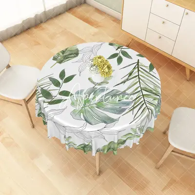 Aperturee Exotic Tropical Leaf Detail Rectangle Tablecloth, Dia 4 ft / 1.2 m, 26.22 USD, round tablecloths, ZJY04613-B