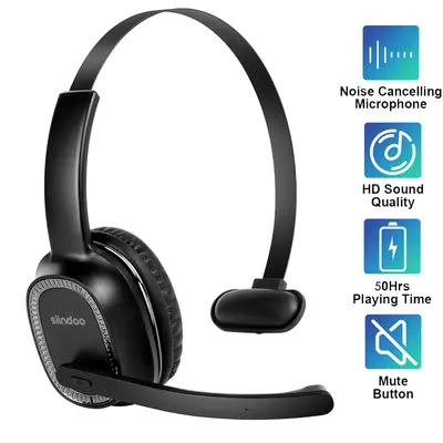 Siindoo Trucker Bluetooth Headphones with Microphone Noise Cancelling Wireless On Ear Headset,Call Center Headphone Hands Fre...
