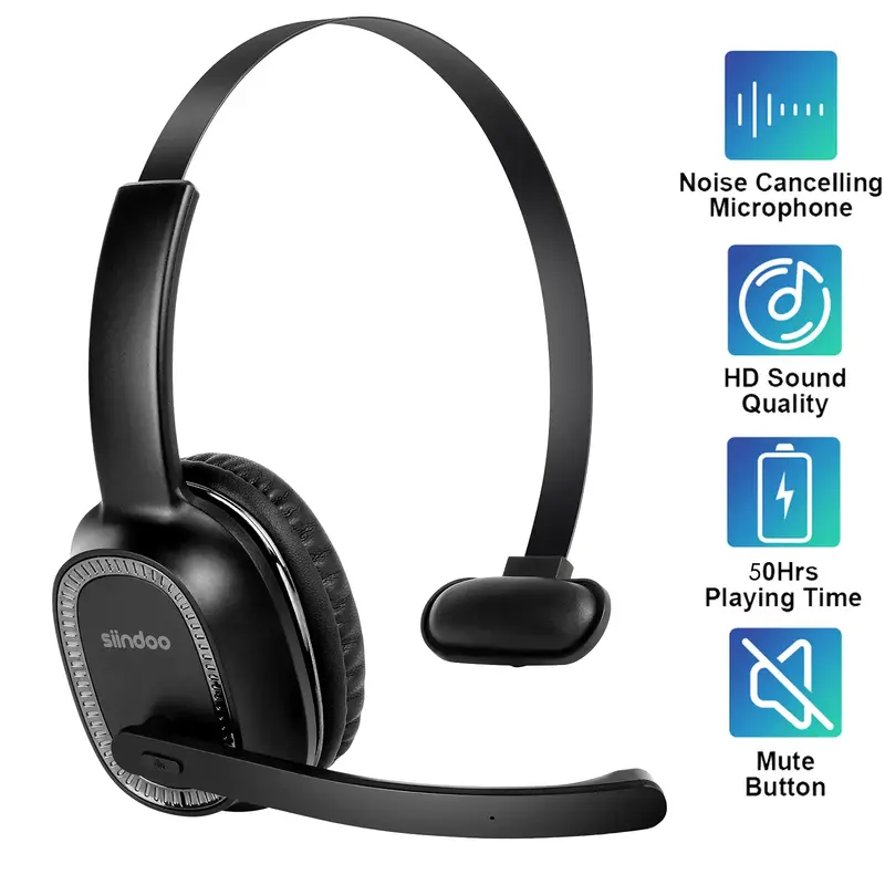 Siindoo Trucker Bluetooth Headphones with Microphone Noise Cancelling Wireless On Ear Headset,Call Center Headphone Hands Fre...