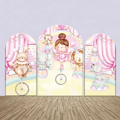 Circus Show Girl Animals Birthday Arch Backdrop Kit - Aperturee