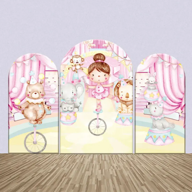 Circus Show Girl Animals Birthday Arch Backdrop Kit - Aperturee