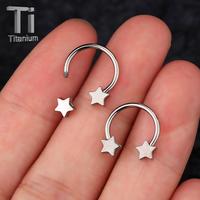 Oufer- 16G/14G Titanium Five-star Shaped Horseshoe Ring Nose Septum Ring - Silver/Gold