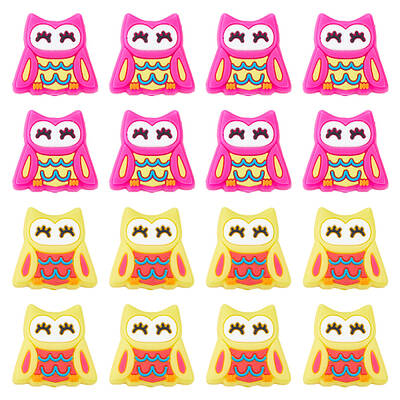 16Pcs 2 Colors Owl Food Grade Eco-Friendly Silicone Focal Beads