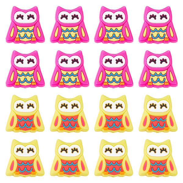 16Pcs 2 Colors Owl Food Grade Eco-Friendly Silicone Focal Beads