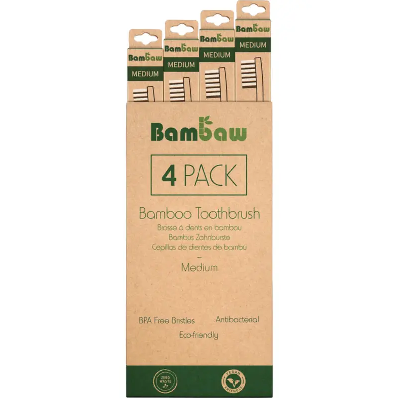Bambaw Bamboo Toothbrush - Medium 4 pieces.