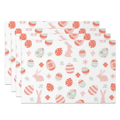 Aperturee Eggs Bunny Floral Pattern Easter Set Of 4 Placemats, 14x12 Inch, 15.8 USD, NYJY00421-S, placemats