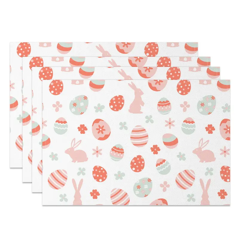 Aperturee Eggs Bunny Floral Pattern Easter Set Of 4 Placemats, 14x12 Inch, 15.8 USD, NYJY00421-S, placemats