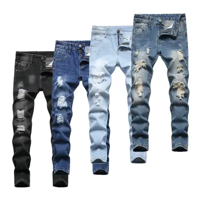 Boy's Solid Color Fashionable Skinny Pants - Ripped Distressed Destroyed Washed Denim Jeans​