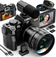 NBD Digital Camera for Photography & Vlogging 4K 180° Flip Screen 16X Zoom 52mm Macro Lens 2 Batteries Portable Black Pink