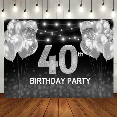 Aperturee Black Silver Balloon Happy 40th Birthday Backdrop