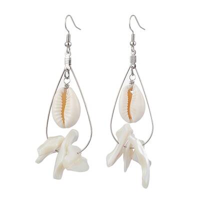 Natural Trochid Shell & Cowrie Shell Dangle Earrings