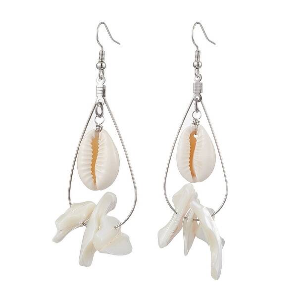 Natural Trochid Shell & Cowrie Shell Dangle Earrings