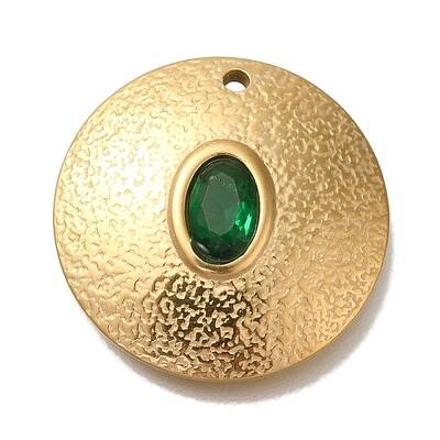 Ion Plating(IP) 304 Stainless Steel Emerald Rhinestone Pendants