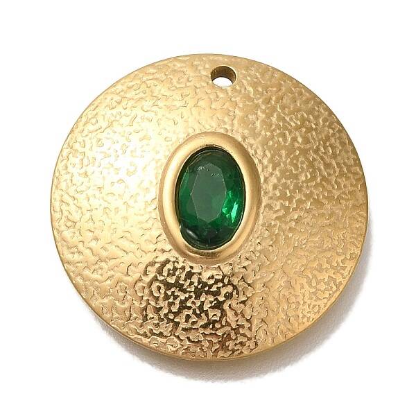 Ion Plating(IP) 304 Stainless Steel Emerald Rhinestone Pendants