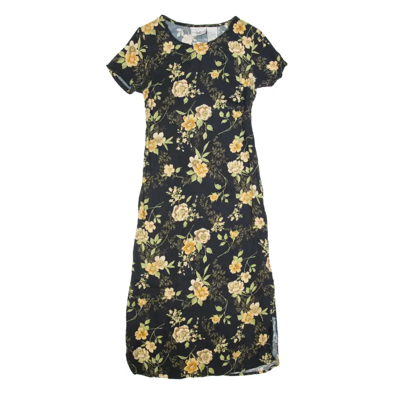 STUDIO EASE Womens Pencil Dress Black Floral Short Sleeve Long S