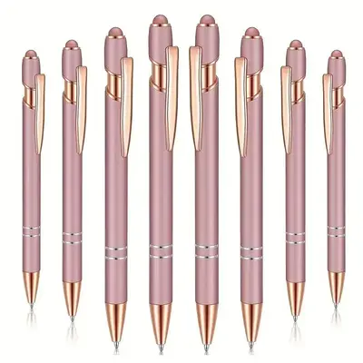 2 in 1 Ballpoint Pen with Stylus Tip, 8pcs/set Retractable Touch Screen Ball Point Pen, Writing Pen for Daily Work School, Wr...