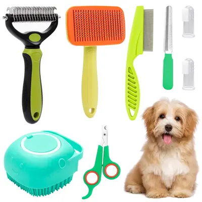 Pet Grooming Brush Set, 8 Counts/set Pet Hair Removal Comb, Pets Hair Detangling Brush, Pet Hair Removal Tool, Dog & Cat Gro...