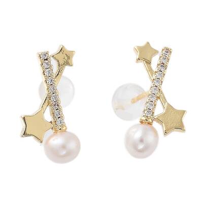 Natural Pearl Star Stud Earrings