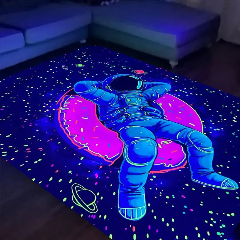 Astronaut Pattern Flannel Carpet, UV Black Light Large Rugs, Christmas Decor Decorative Carpets for Home Bedroom Bathroom Liv...
