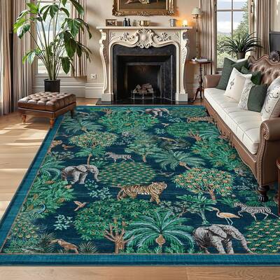 Garvee Modern Printed Area Rug Vintage Pattern Soft Low-Pile Polyester Washable Non-Shedding Non-Slip Indoor Bedroom Living R...