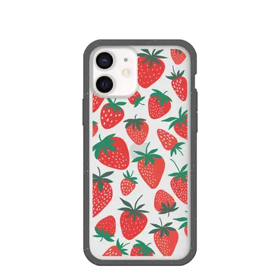 Clear Strawberries iPhone 12/ iPhone 12 Pro Case With Black Ridge