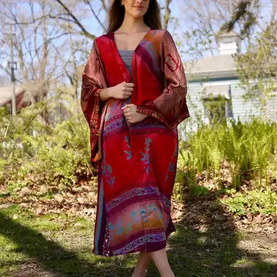 Gentle Kimono Mixed Print - Upcycled | Size: L/XL | Color: Earth Tones