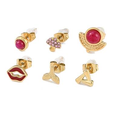 304 Stainless Steel Rhinestone Stone Dyeing Stud Earrings