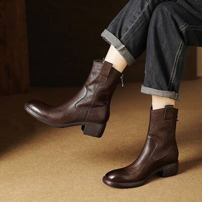 CHIKO Africa Round Toe Block Heels Ankle Boots