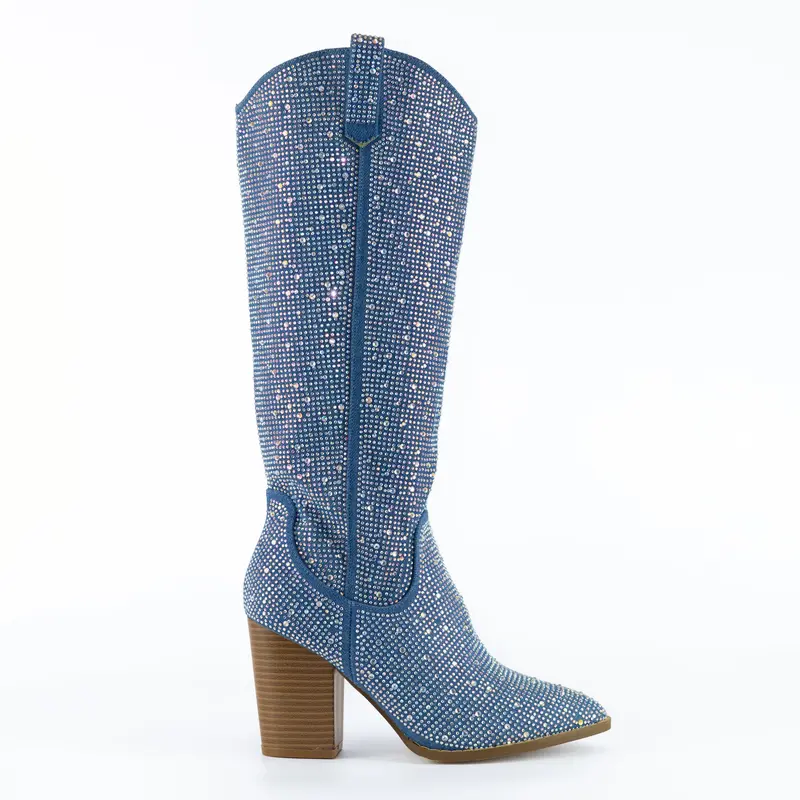 Gemstones - Embellished Mid Heel Cowgirl Boots for Women, Stylish Western Footwear, Elegant Embellishments, Perfect for Festi...