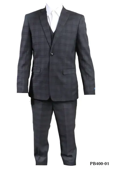 Plaid    Perry Ellis Boys' Windowpane Plaid 3-Piece Suit