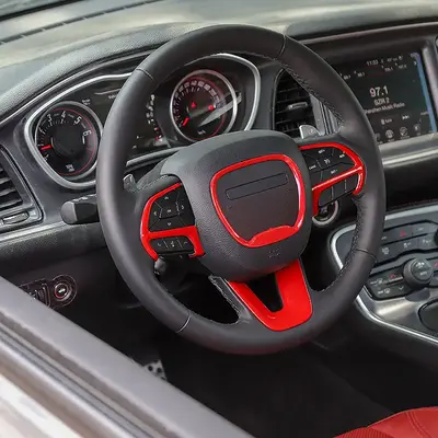 for Dodge Challenger & Charger 2015+ & Durango 2014+ ABS Carbon Fiber Red Blue Decal Steering Wheel Decor Cover Kit Trim Whee...