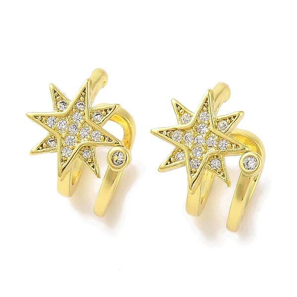 Brass Micro Pave Clear Cubic Zirconia Cuff Earrings for Women