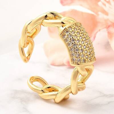 Brass Micro Pave Cubic Zirconia Cuff Rings