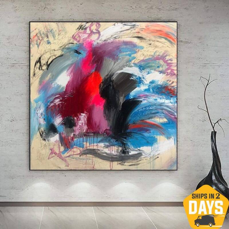 Abstract Expressionist Painting Canvas Vivid Art Fine Art Painting Vibrant Wall Art Action Painting Hand Painted Artwork | DE...