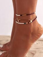 Boho Style Beaded Anklet (3pcs), 2024 New Style Adjustable Beaded Layers Chain Anklet for Women & Girls, Fashionable Body Jew...